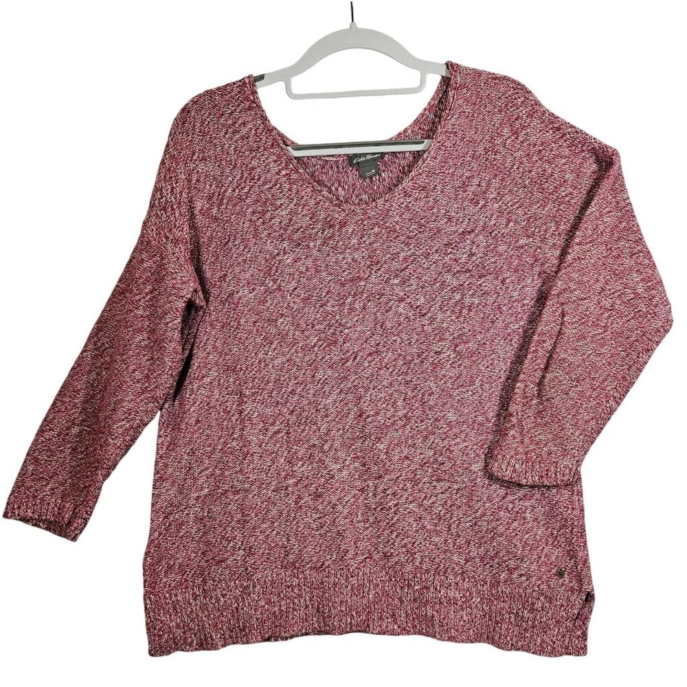 Eddie Bauer Sweater Womens M red white cotton tight knit business casual preppy